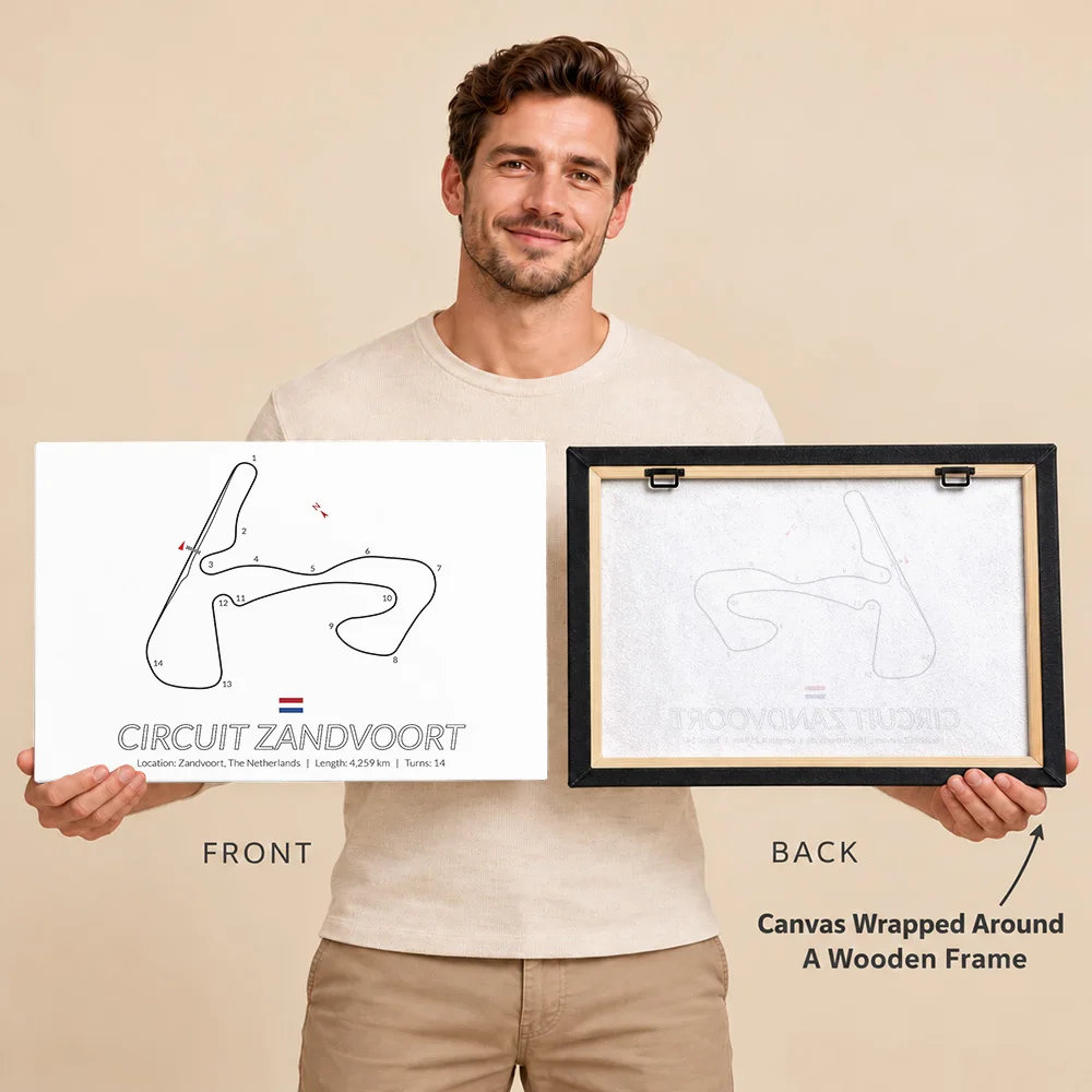 Circuit Zandvoort Dutch GP Wood Framed Canvas Poster Customized Photo Annotated Route Linework Wall Art For Study Collector Gift