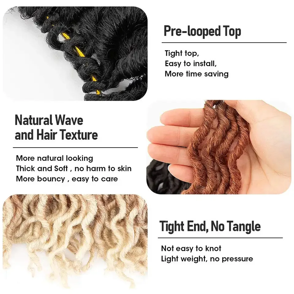 Crochet Hair Braids Gypsy Locs Pre-looped Hair Synthetic Goddess Faux Locs 18Inch Curly Ombre Natutal Hair For Black Woman