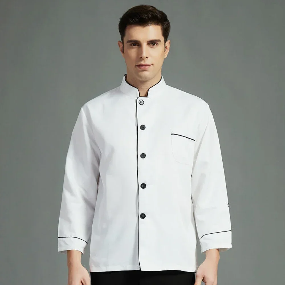 Uniforme de Chef Unisex, mono de manga corta y larga, color blanco y negro, con logotipo personalizable, para camarero de cocina y panadería