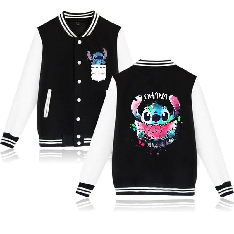 

Y2k Disney Hoodie Lilo Stitch Baseball Jacket Men Women Sweatshirt Hip Hop Harajuku Jackets Streetwear Loose College Coats