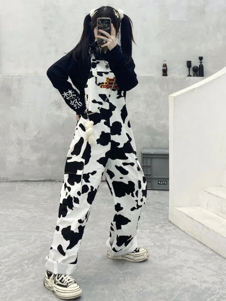 HOUZHOU-monos con estampado de vaca Hippie, pantalones Harajuku con estampado de vaca, monos de estilo coreano, pantalones informales holgados de pierna ancha, primavera 2022