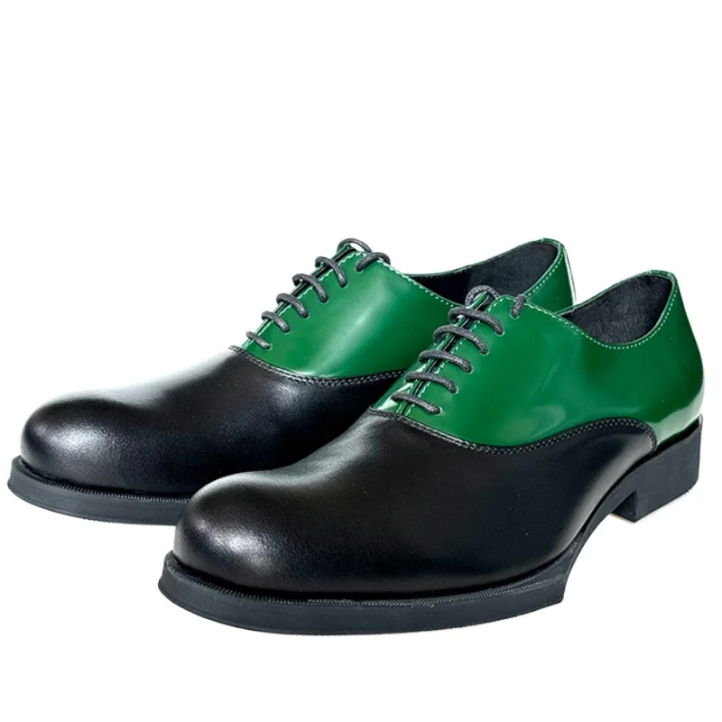 

Wear Resistant Oxford Shoes for Men's Genuine Leather Hand Sewn Derby Shoe Black Green Geometry Contrasting Formal Leather Shoes