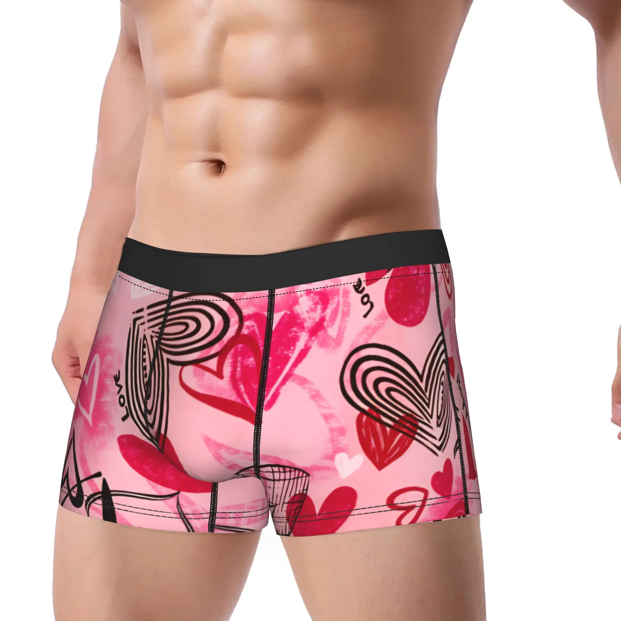 Red Love Hearts Underwear Valentines Day Print Boxer Shorts Hot Sale Men Panties Soft Trend Boxer Brief Birthday Present