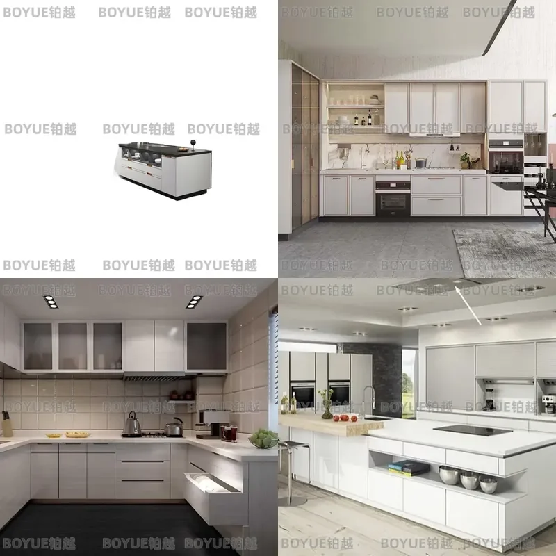 Modern Cream White Kitchen Island Cabinet with Integrated Sink and Stove Simple High End Custom Combination Unit for Home