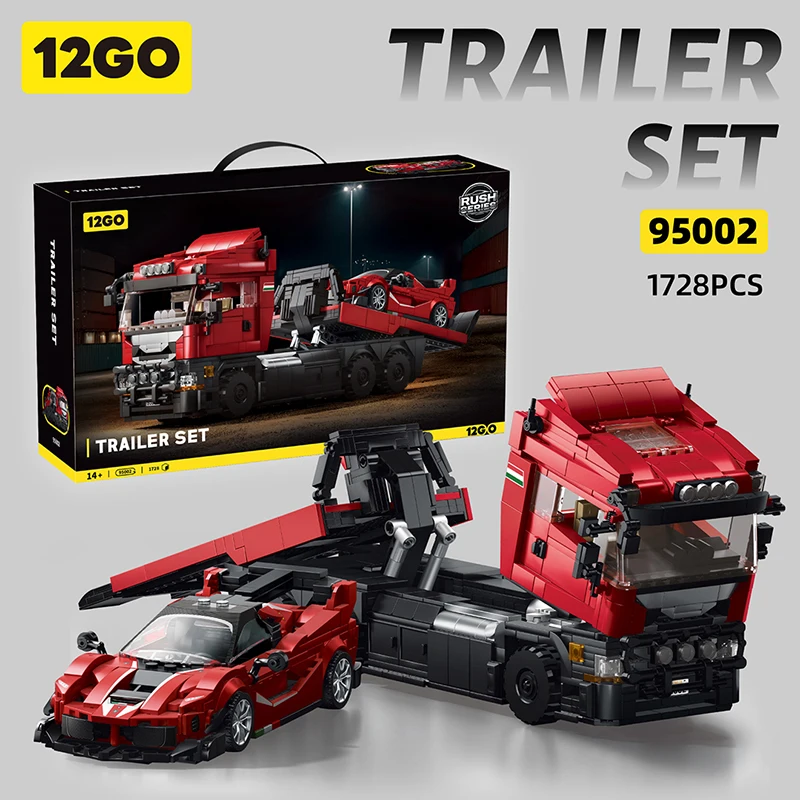 

Flatbed Trailer Truck Sports Car Team Model Building Blocks Kit Engineering Vehicle Series Assembled Toy Kid Gift