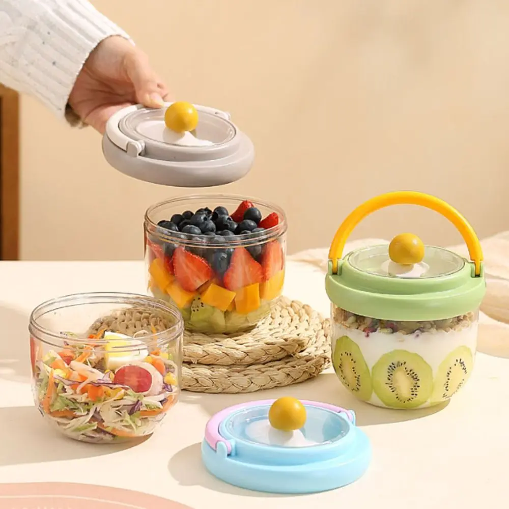

Portable Leak-proof Salad Cup with Spoon Transparent Breakfast Cup Sealed Plastic Oatmeal Cup School