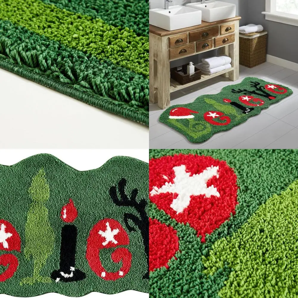 

Green 2x5 Festive Christmas Runner Rug for Entryway, Kitchen, Bathroom, Bedroom, and Hallway - Non-Slip, Washable Extra Long Bat