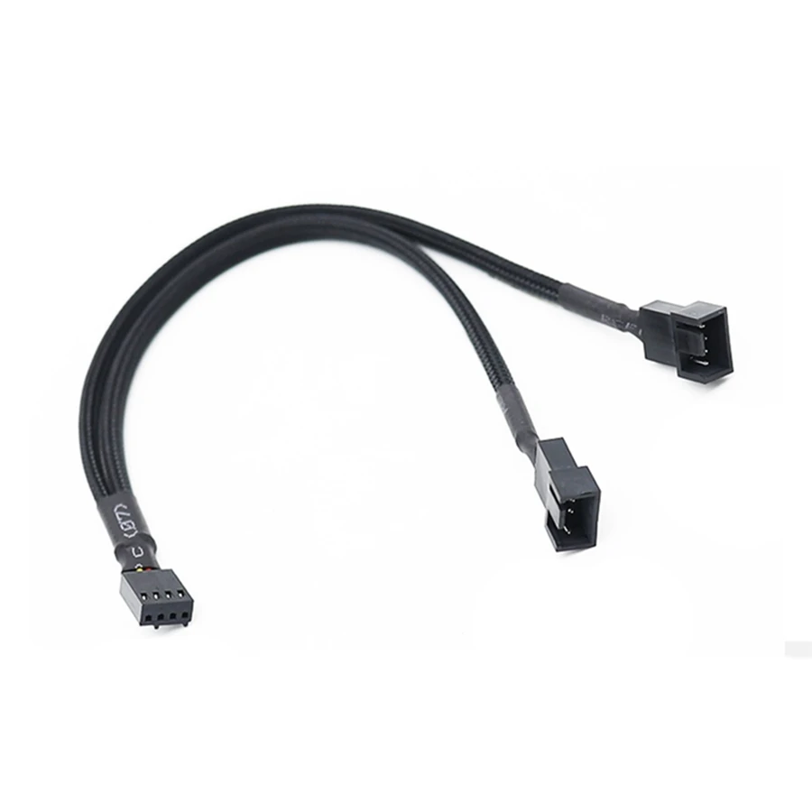 

N27R 1 to 2 Way Braided Cable Y Splitter 3/4 Pin PWM Male Connector Fan Computer PC Fan Extension Adapter Cable