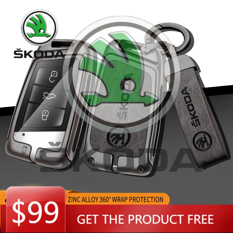 

For Skoda Car Sticker Hot Suitable For Skoda Superb 2 3 A7 Car Zinc Alloy Key Case High-end Genuine Leather Car Key Shell Auto A