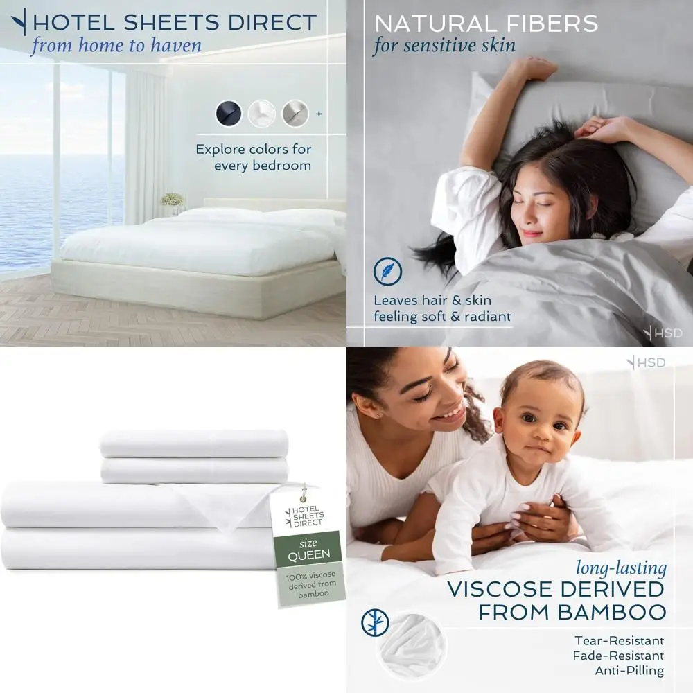

Queen Size Bamboo Viscose Sheet Set, 2 Pillowcases, Cool Breathable Bedding, Moisture-Wicking, Silky Soft, White