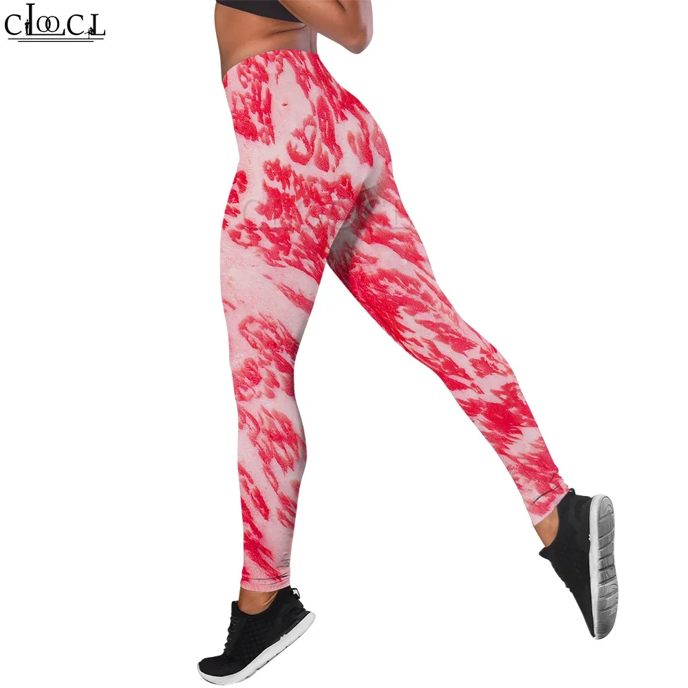 CLOOCL New Trendy Women Legging Raw Meat Slices Printed Trousers Female for Outdoor Workout Push Up Jogging Pants Street Style