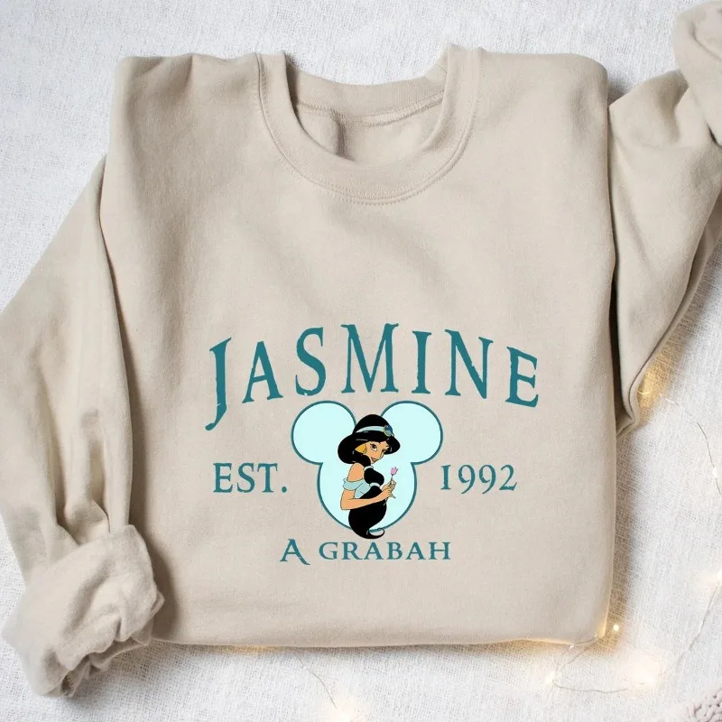 Felpa con cappuccio Disney Princess Jasmine, per ragazzi e ragazze, tessuto leggero, cotone, adatta per abbigliamento autunnale e invernale,