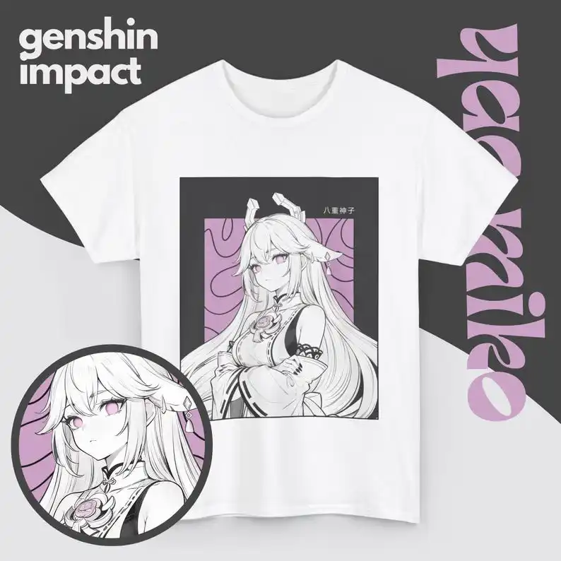 Yae Miko T-Shirt, Unisex Tee S-5XL, Anime-Inspired Apparel, Genshin Impact Shirt,