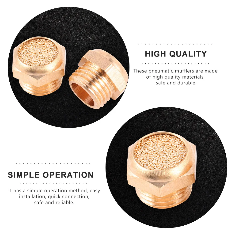 

12pcs Flat Head Muffler Copper Male Exhaust Pneumatic Metal Electromagnetic Valve Durable Texture Easy Installation Wide