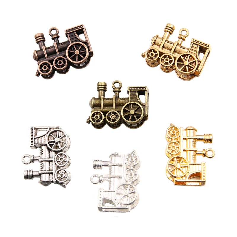 4Pcs 21*27mm 6 Color 3D Steam Train Charms Transportation Pendants Handmade Decoration Vintage For DIY Jewelry Making Findings