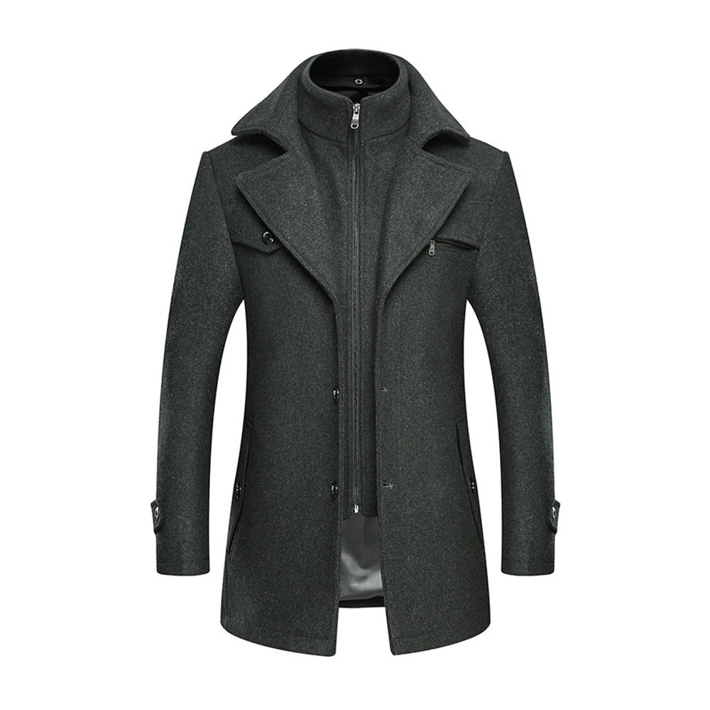 2023 New Double Collar Woolen Woolen Coat for Men Thickened Plus-Size Trench Coat for Men Woolen Coat for Men Warm