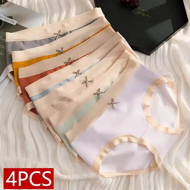 4 unids/set de bragas sexis para mujer, ropa interior femenina, ropa interior íntima de algodón, calzoncillos de Color sólido para niñas, lencería transpirable sin costuras