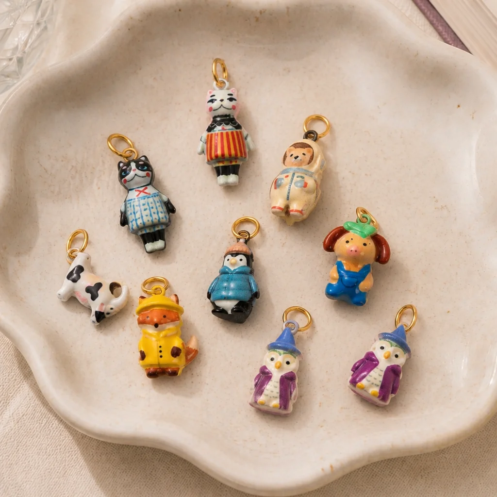 Neue süße und modische Katzenserie, bunt gestreifte Katzen- und Eulen-DIY-Anhänger für Schmuck. – Detail 1