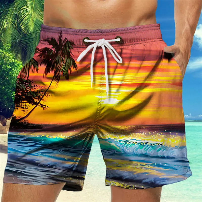 Foreign Trade men's Drawstring Beachwear Hawaiian Coconut Beach Printing 3d Digital Printing Fashion Casual Beachwear men's And