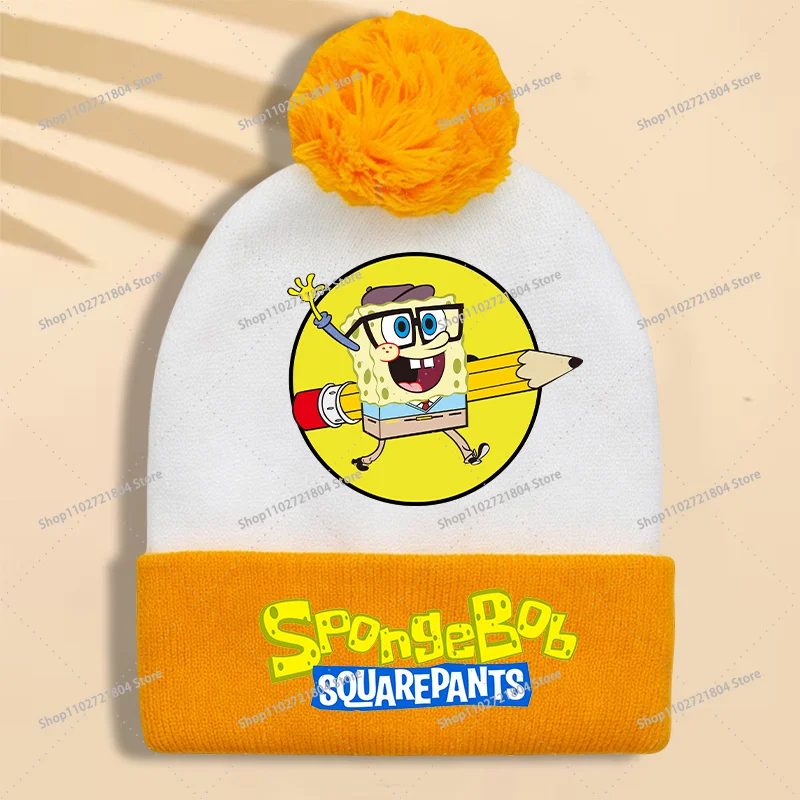Cartoon Cute SpongeBobs SquarePants Kawaii Knit Hat for Children Anime Printed Fashion Knitted Hats Kids Winter Warm Caps Gifts