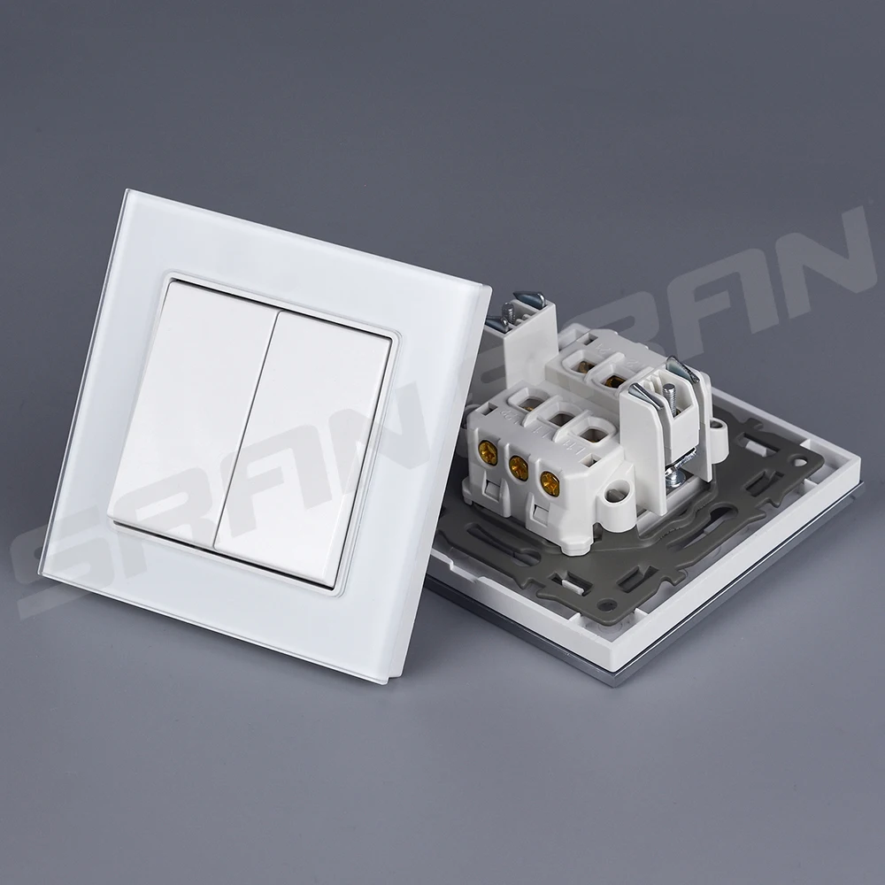 VISWE EU Standard Wall Light switch 2Gang 1Way 2Way 3Way 82*82mm Tempered Glass Panel Household Button Switch ON OFF