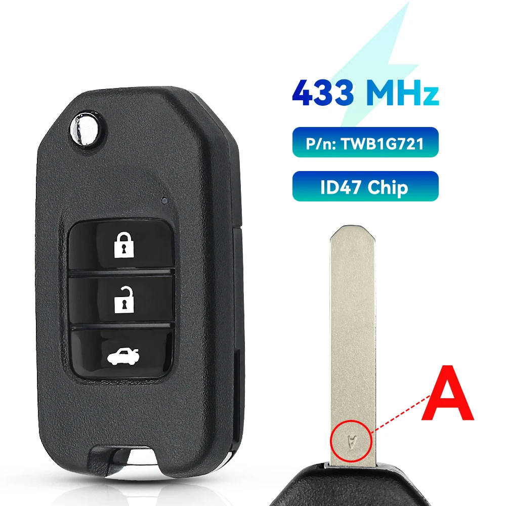 KEYYOU Flip 2/3 Tasten Für Honda Civic Accord City CR-V Jazz XR-V Vezel HR-V FRV Remote Key 434Mhz ID47 Chip HLIK6-3T/TWB1G721
