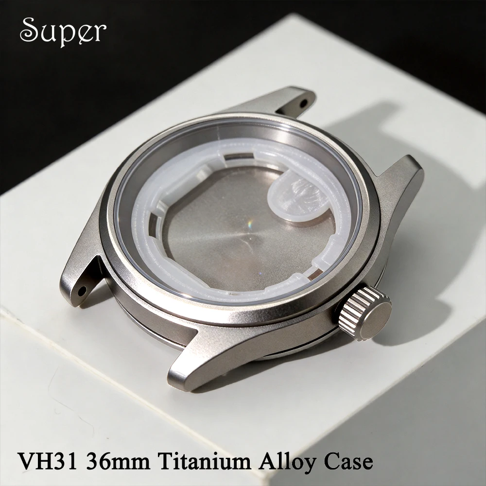 VH31 36mm Titanlegierung Graues Uhrengehäuse im Pilotenstil Passend für VH31 Uhrwerk 28,5~29mm Zifferblatt Nylonarmband Ohne Logo Solide Bodenabdeckung
