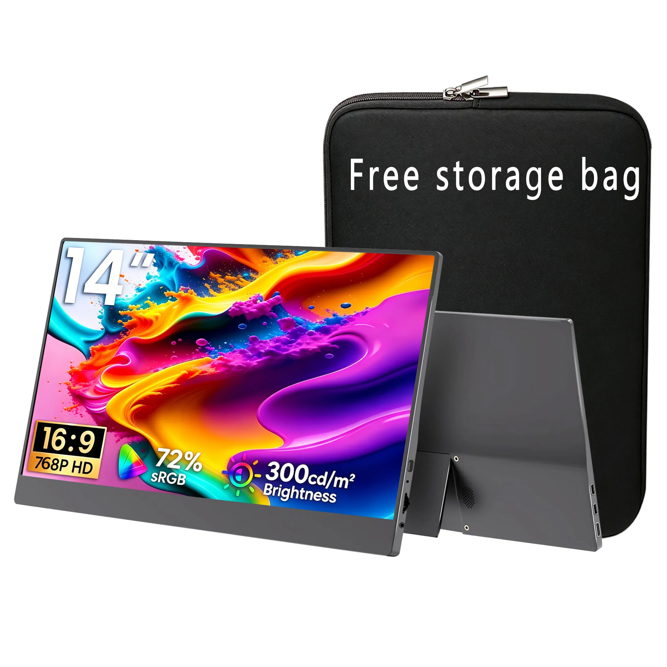 14 Inch Portable Monitors 1366*768P HD 72%sRGB IPS 250Nits With Type-C Mini HDMI For Phone Laptop PS4/5 XBox Mac Dack Switch