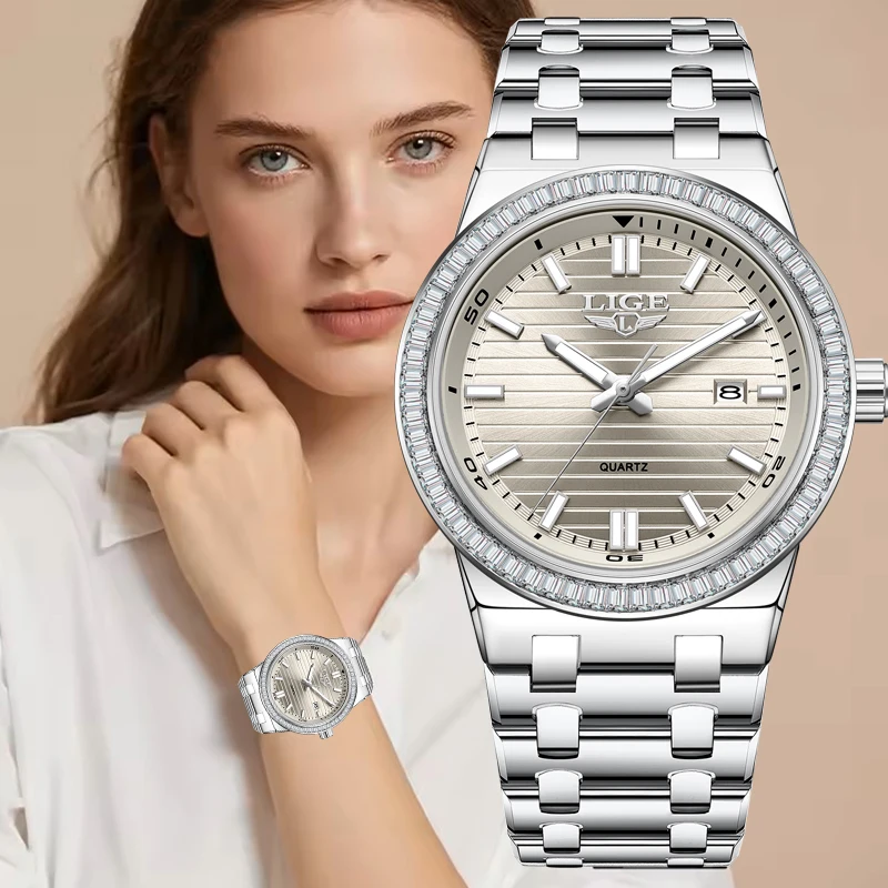 

LIGE модные женские часы оригинальные роскошные элегантные часы-браслет подарок для женщин простые водонепроницаемые светящиеся кварцевые наручные часы