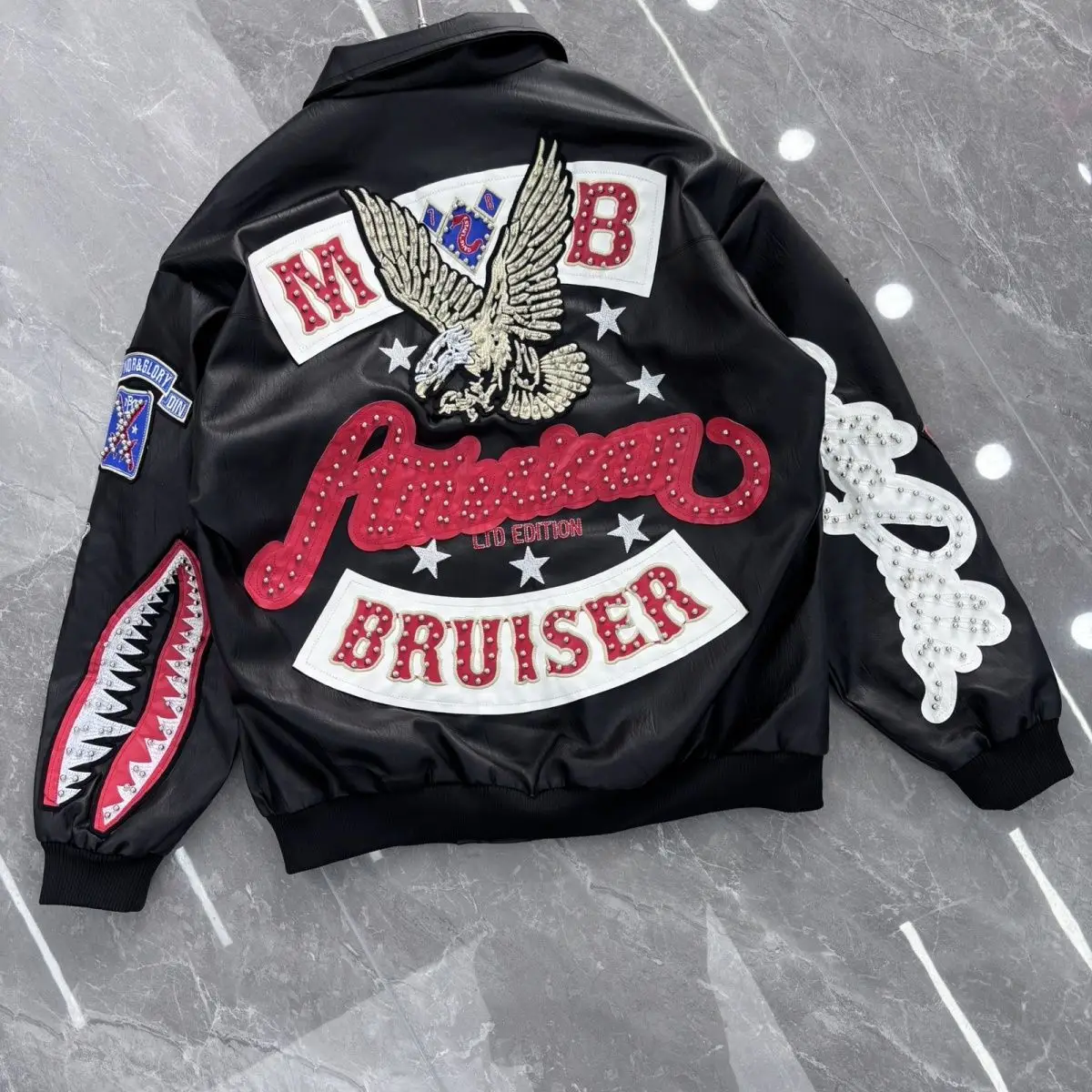 Heavy Industry Embroidery American Retro Motorcycle Coat Men's and Women's Stand Collar Flight Jacket Leather Jacket New Coat - view 5
