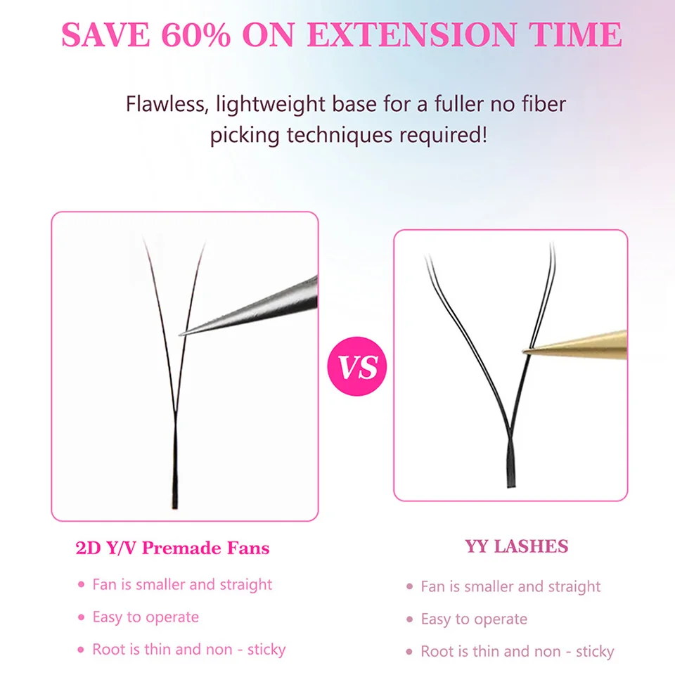 Rujade 2D Y Volume Lashes Extension Lekkie, gotowe kępki rzęs Russian Fans z pojedynczymi końcówkami, imitacja norek, naturalne, ultra cienkie rzęsy 2D Y do makijażu
