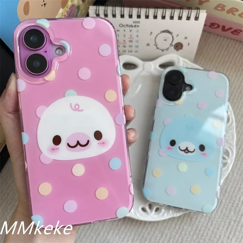 Funda de teléfono Ins Dopamina Color Wave Dot Bean sésamo con sello pequeño para iPhone 16 E 15 14 13 12 11 Pro Max XR XS Plus Y2K