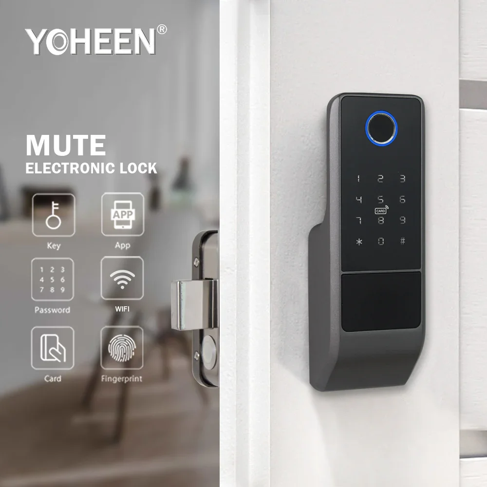 003 Waterproof Tuya Smart Life Wifi App Electric Smart Fingerprint Rim Door Lock For Outdoor Gate Front Door.