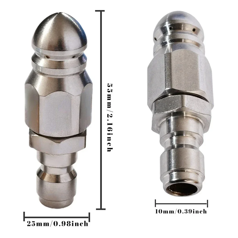 Sewer Pipe Unclog Stainless Steel High Pressure Nozzle 1/4 Plug 1 Front 6 Back Water Rat Head High-pressure Cleaning Nozzle