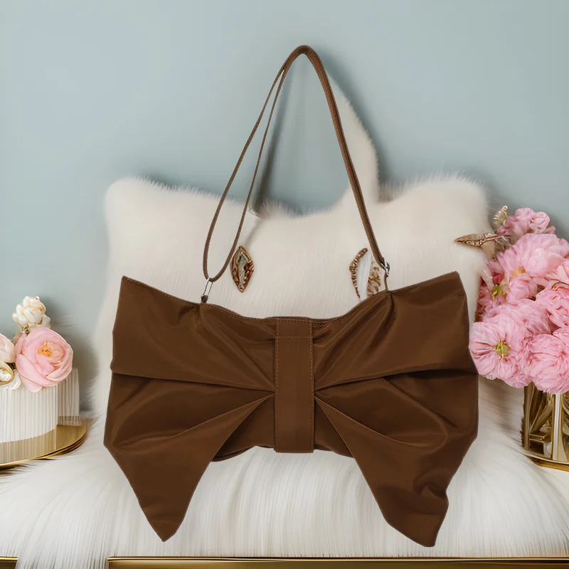 

Korean Style Bow Tote Bag Large Capacity Crossbody Shoulder Bag for Women Fashion Nylon Canvas Bag Casual Student Purse