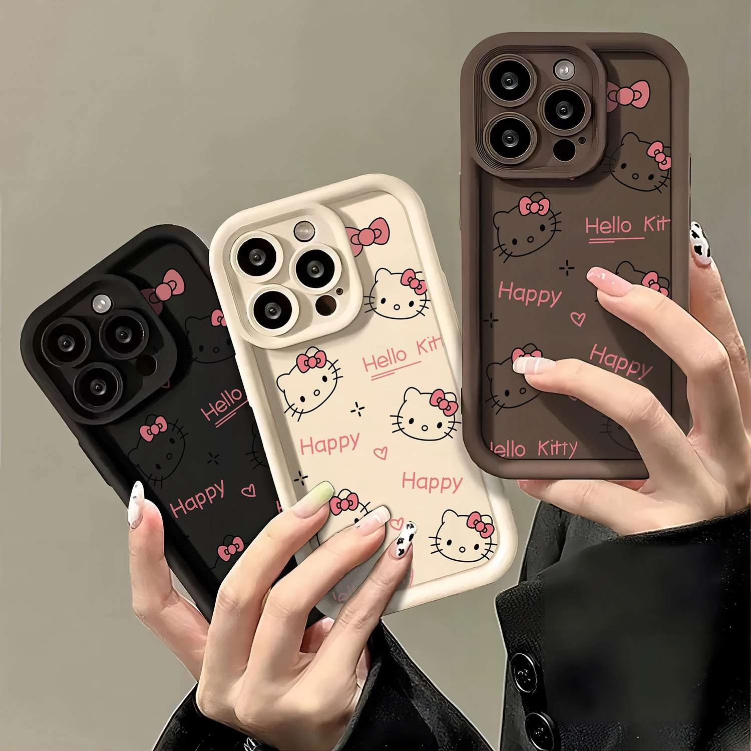 Carved Hello Kitty Plain Multistep Phone Case for OPPO Realme 12 8 8i 7i 11 C11 C12 C15 C20 C21Y C31 C33 C35 C53 C55 4G 5G Cover