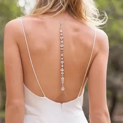 Luxury Cubic Zirconia Backdrop Necklace Wedding Accessories Body Chain Crystal Backless Necklace for Bride Dresses for Women