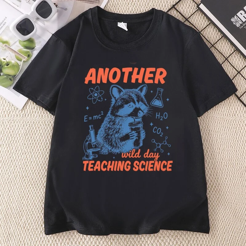 Funny Science Teacher T-Shirt Raccoon Graphic Print Round Neck Short Sleeve T Shirt Men Women Casual Short Sleeve Shirts Summer