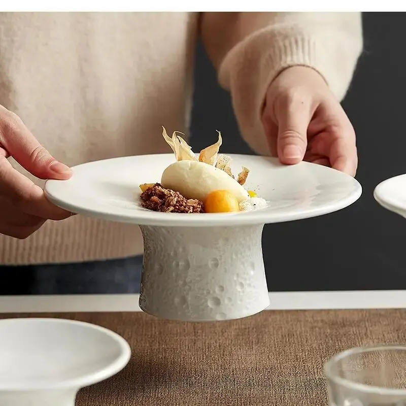 The Artistic Definition of Dot, High Leg, Ceramic Plate, Dessert, Dishes, Fruit Kitchen Decorative Tableware and Table