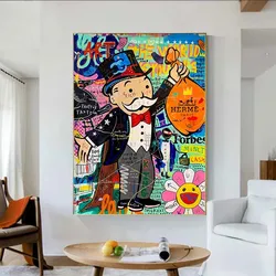 Alec Monopoly Canvas Poster Graffiti Wall Art Money Print Canvas Paintings The World is Yours Modern Home Decor Hanging Pictures