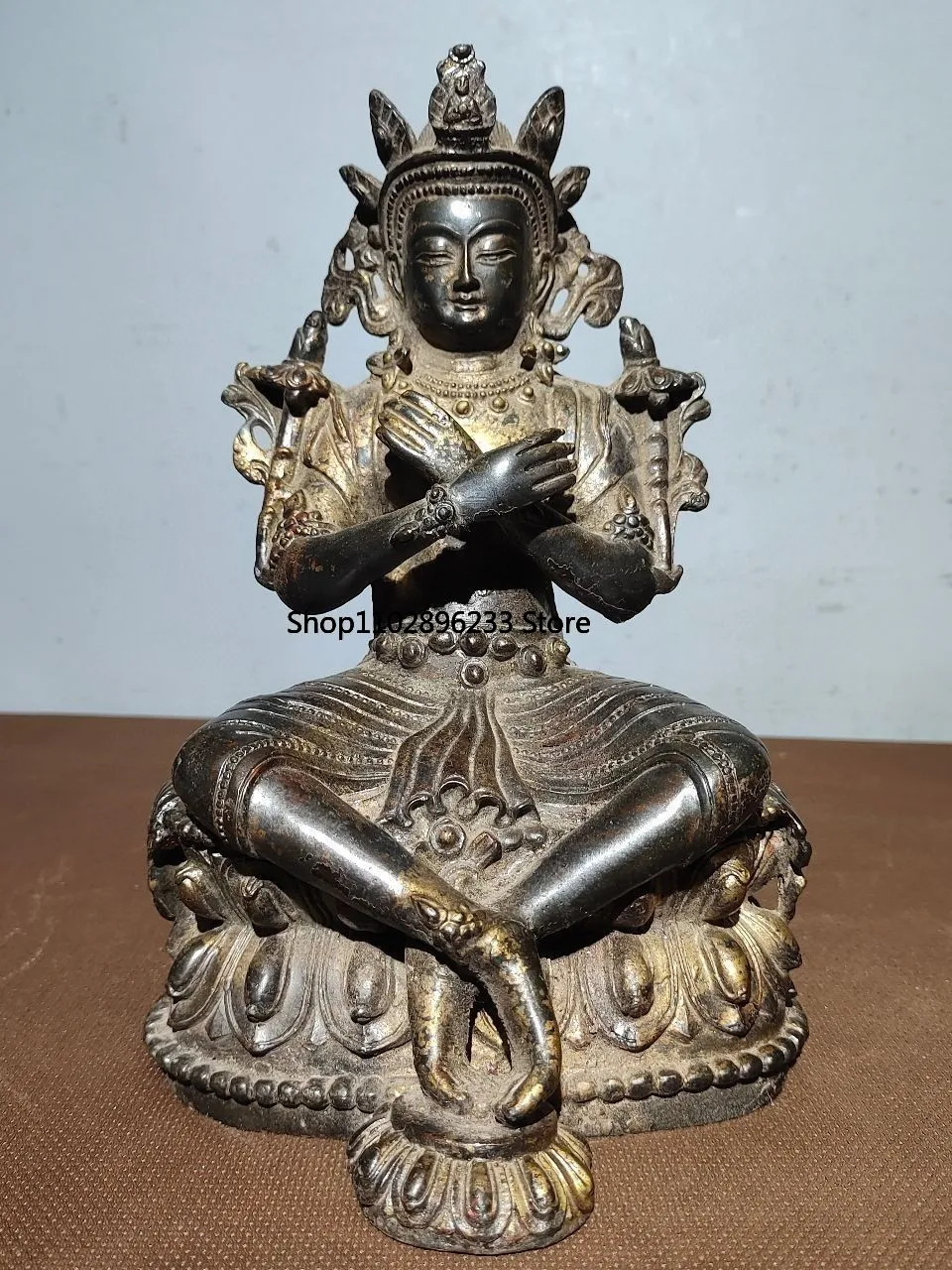 Tibetan Brass Mud Gold Zunsheng Buddha Mother Tara Guanyin Seated Statue Ornament Home Buddhist Hall Supplies Chinese Incense Ca