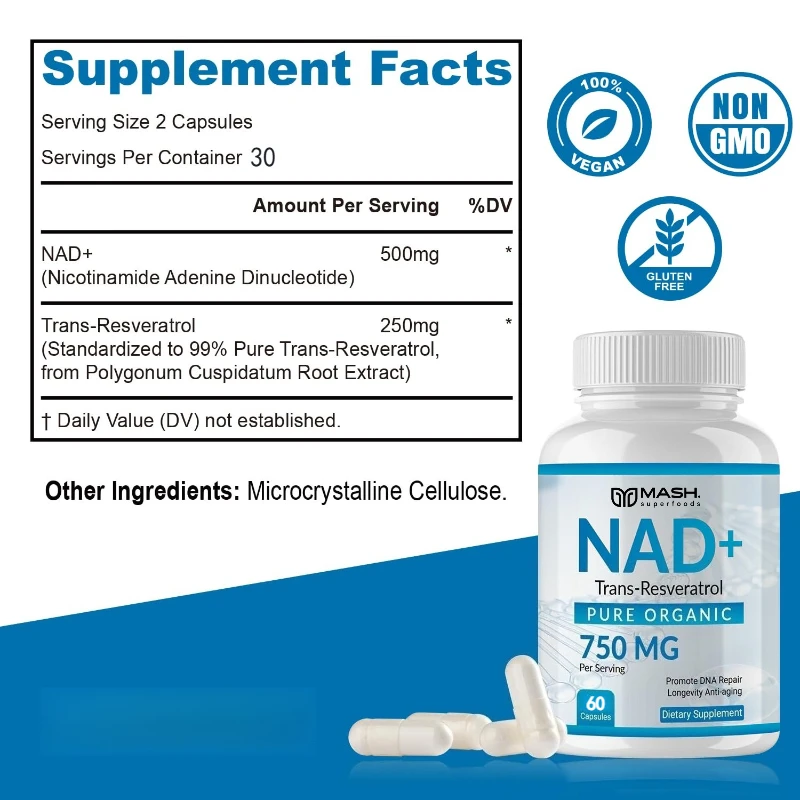 NAD + Resveratrol - Supports Cell Health, Whitens Skin, Metabolism Management