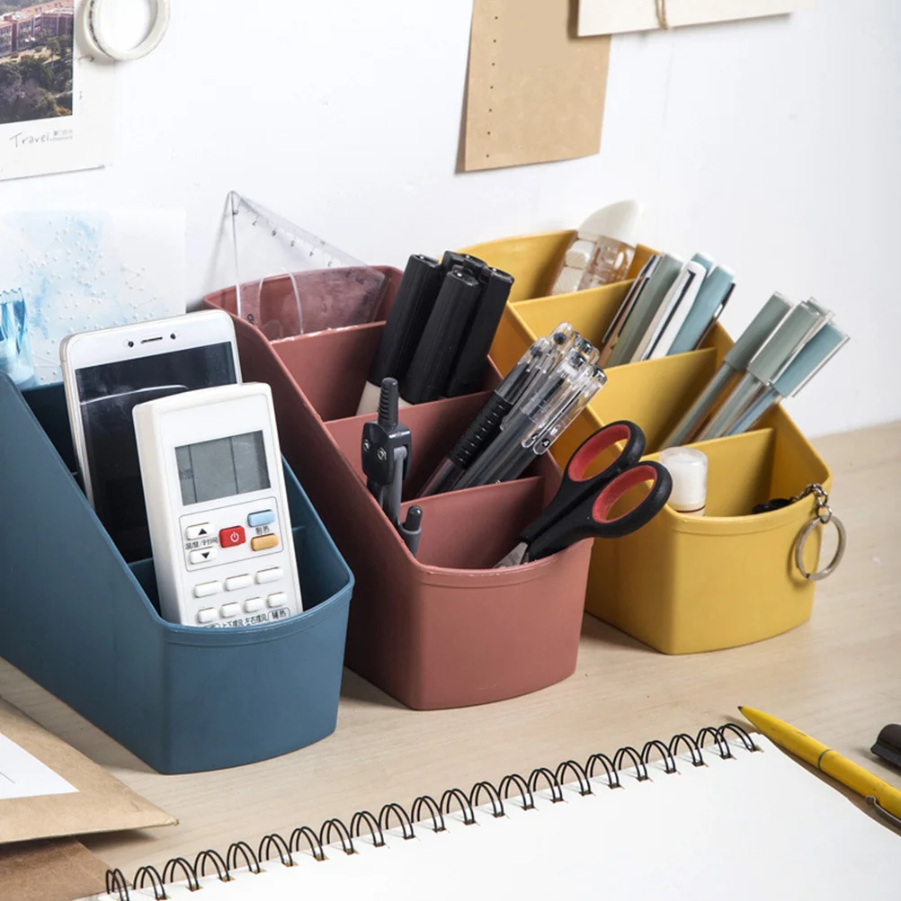 Desk Organizer Remote Control Box Trapezoidal 4 Compartment Makeup Brush Case Storage for Home Office School Supplies