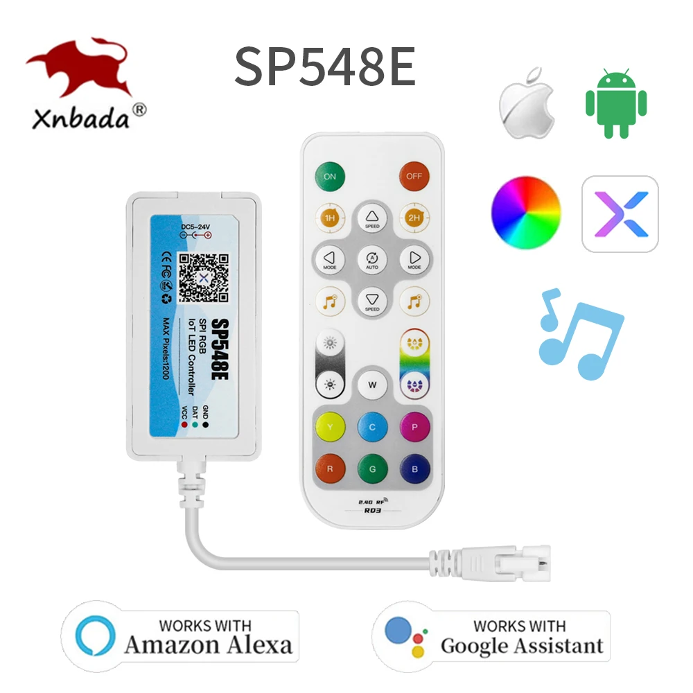 SP548E WiFi Music LED Controller For WS2812b WS2811 Addressable Pixel RGB LED Strip Single Output Alexa Smart Voice APP Control