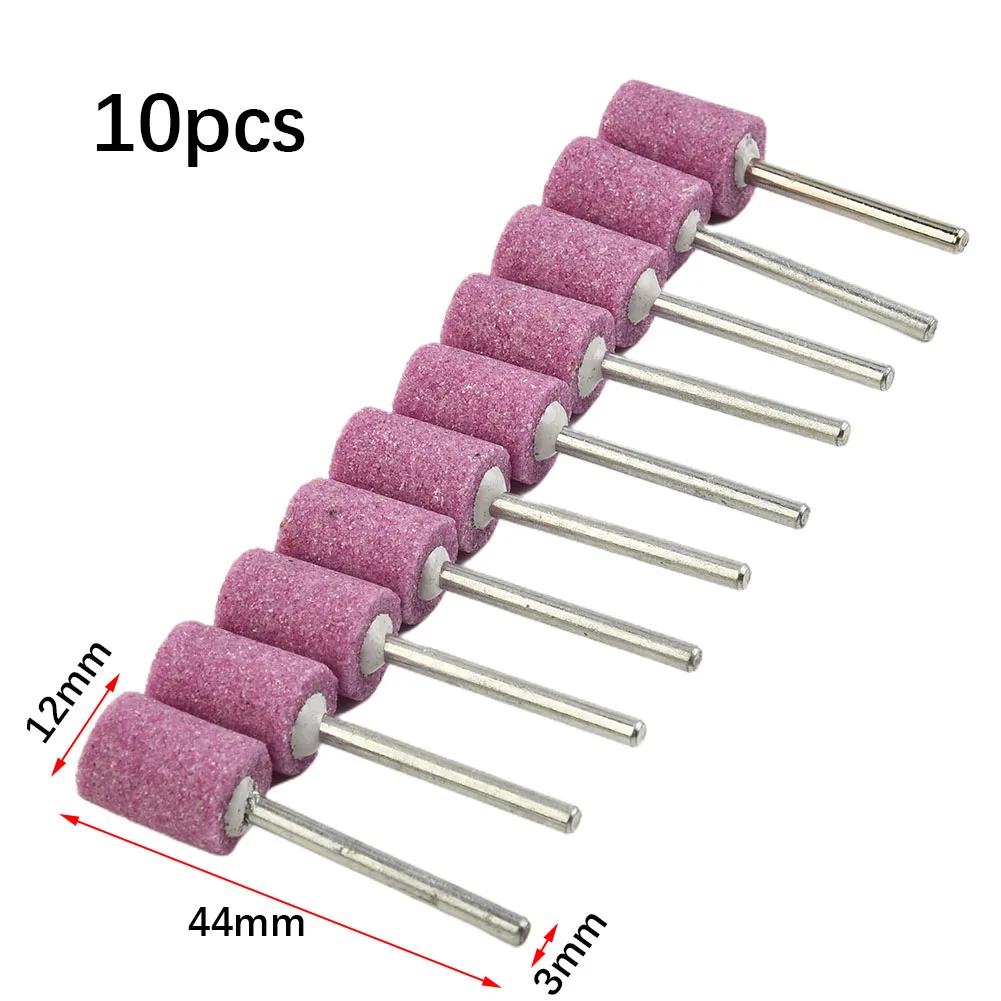 10pcs 12mm Chrome Corundum Grinding Stone Heads For Rotary Tools 3mm Shank Abrasive Mounted Stones For Metal Wood