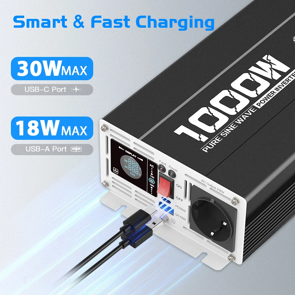 US warehouse 1000w 2000w 3000w 4000w 6000 power inverter 12v to 110v 220v pure sine wave inverter