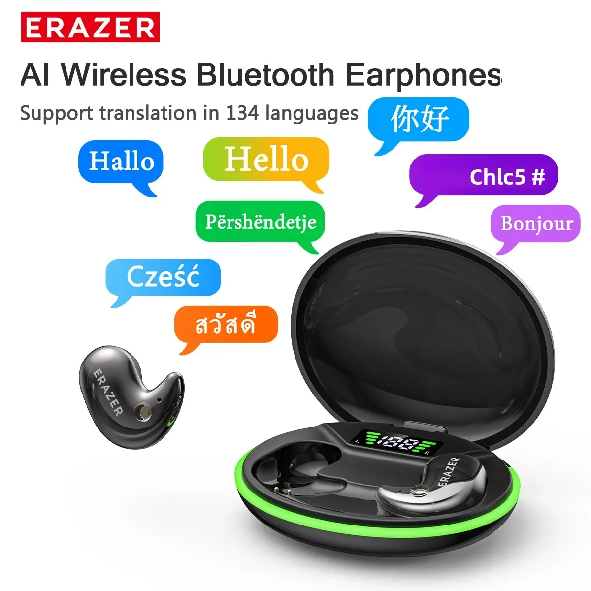 EARZER XF58 Bluetooth V6.0 Earphones AI Translator Earbuds TWS Mini Sport Wireless Headphones Comfort Ultra-thin in-Ear