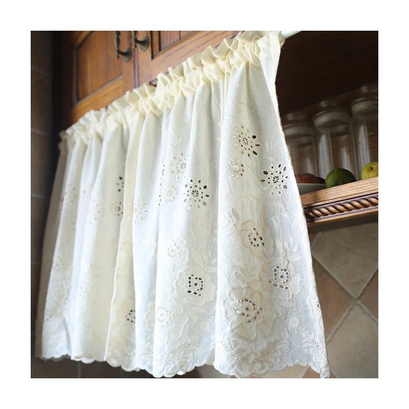 

Beige embroidered cotton curtains short windows shade from the sun to avoid eye-catching good-looking decoration bedroom kitchen