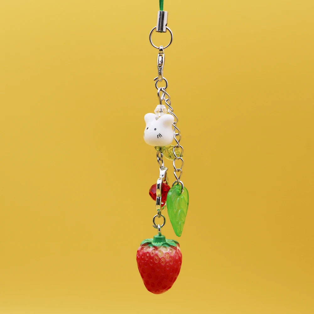 Niedlicher Erdbeer-Kaninchen-Handyanhänger, Kawaii-Tier-Frucht-Anhänger für iPhone-Hülle, Lanyard – Detail 8