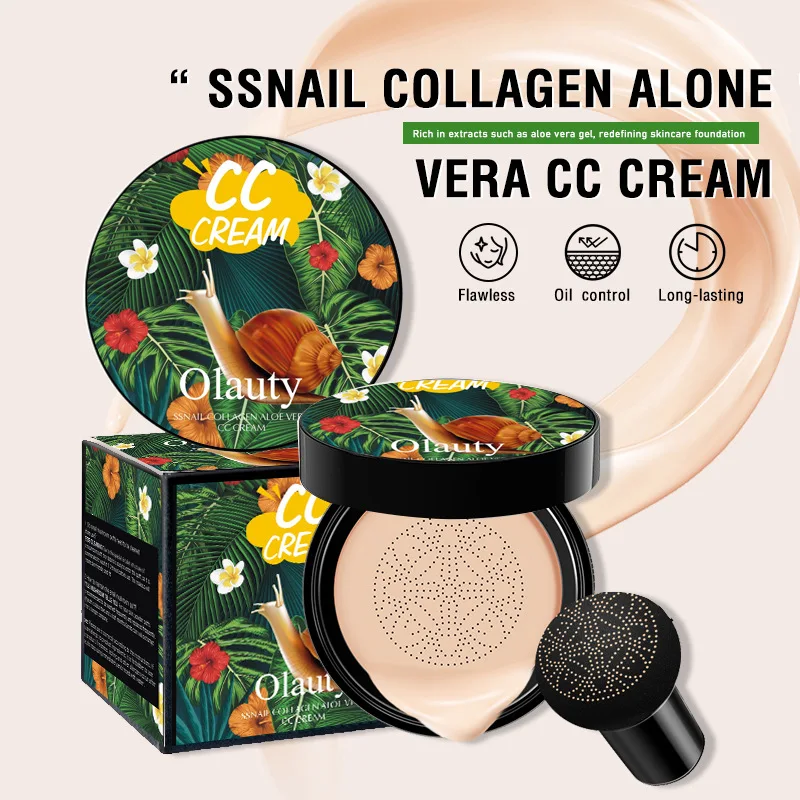 Snail Collagen BB Cream Mushroom Head Air Cushion CC Cream Foundation Liquid Concealer Brightening Oil-control Makeup Cosmetics